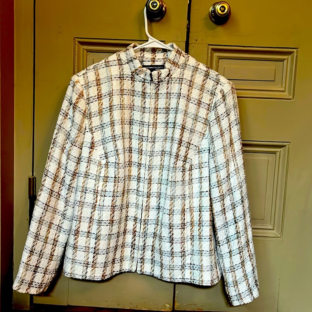 Norton McNaughton Women's size 16W zip blazer herringbone pattern